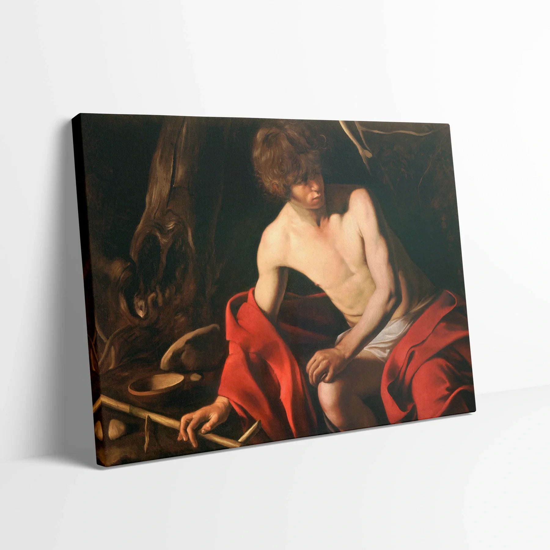 Tablou picturi celebre - Sfântul Ioan Botezătorul, Caravaggio - vedere din lateral sprijinit perete