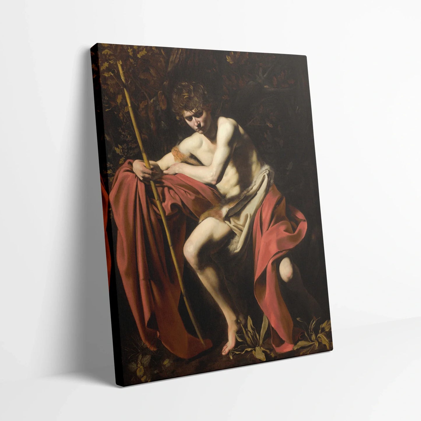 Tablou picturi celebre - Sf. Ioan Botezătorul în pustie, Caravaggio - vedere din lateral sprijinit perete