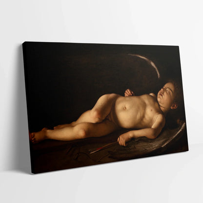 Tablou picturi celebre - Cupidon adormit, Caravaggio - vedere din lateral sprijinit perete