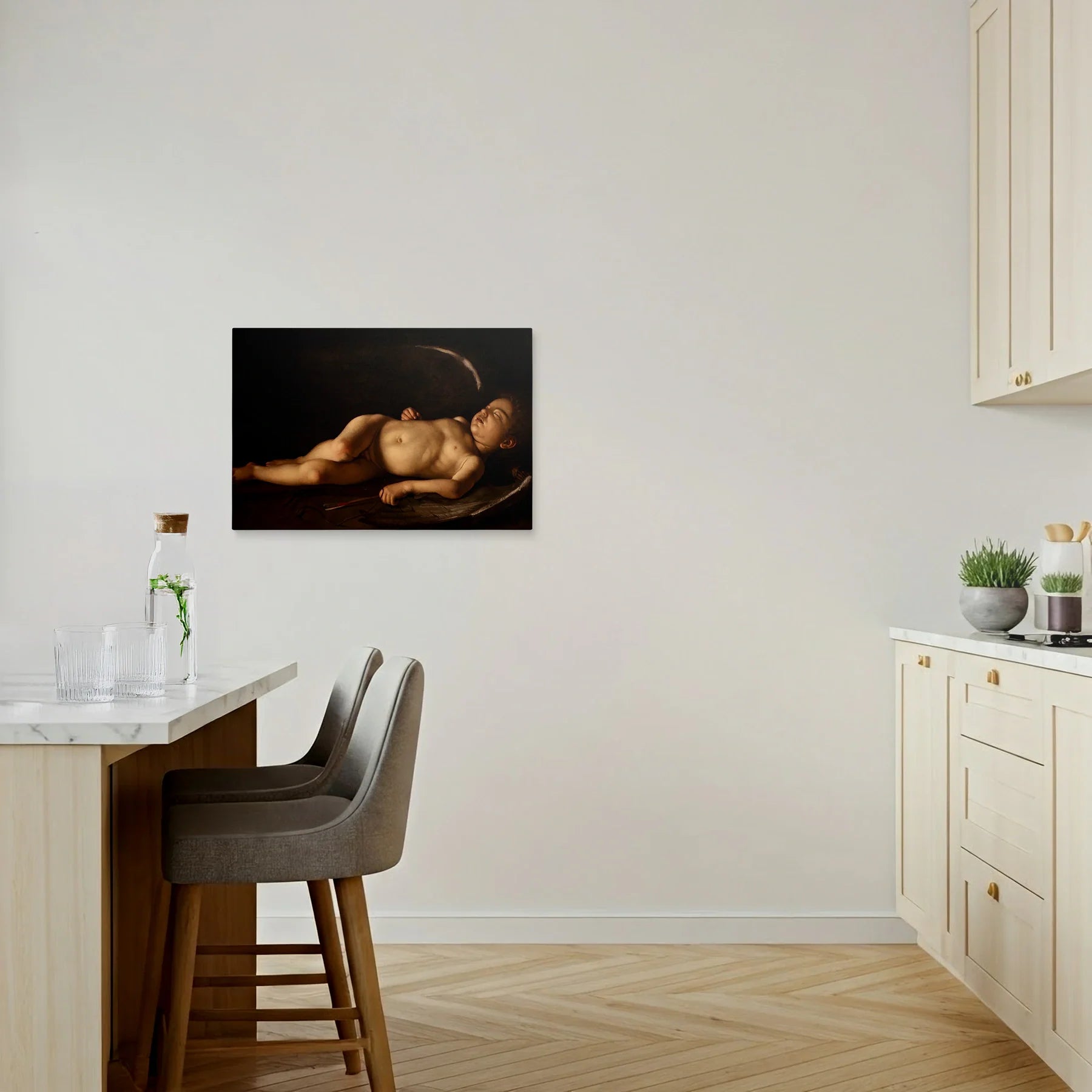 Tablou picturi celebre - Cupidon adormit, Caravaggio - vedere bucatarie