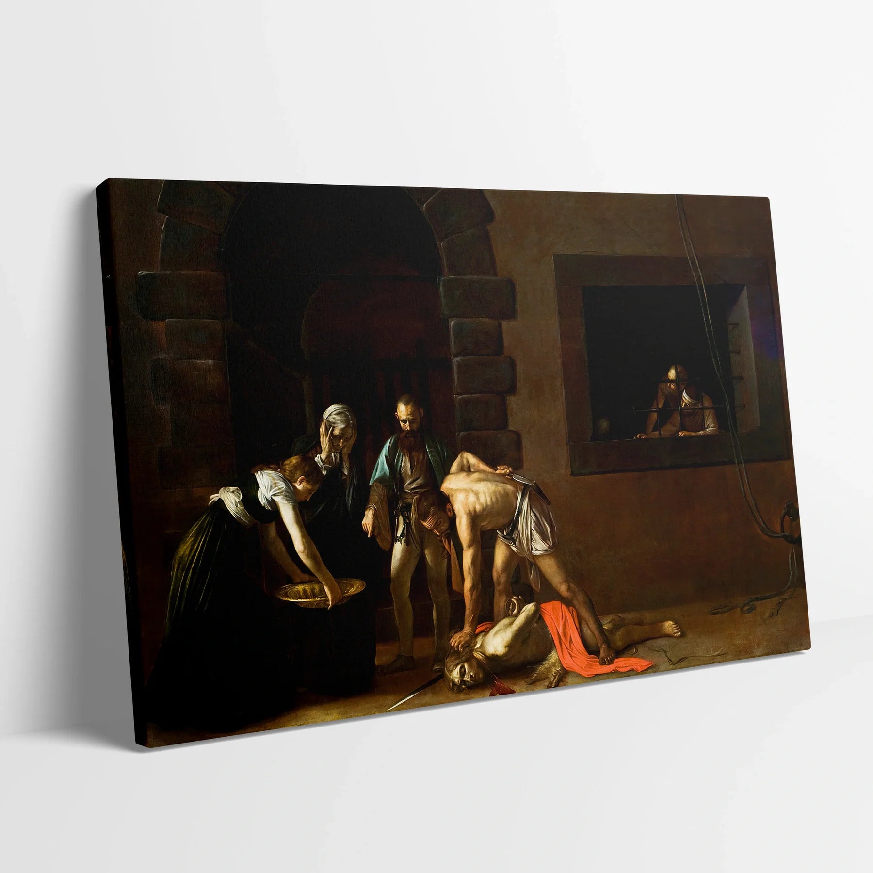 Tablou picturi celebre - Decapitarea Sf. Ioan Botezătorul, Caravaggio - vedere din lateral sprijinit perete
