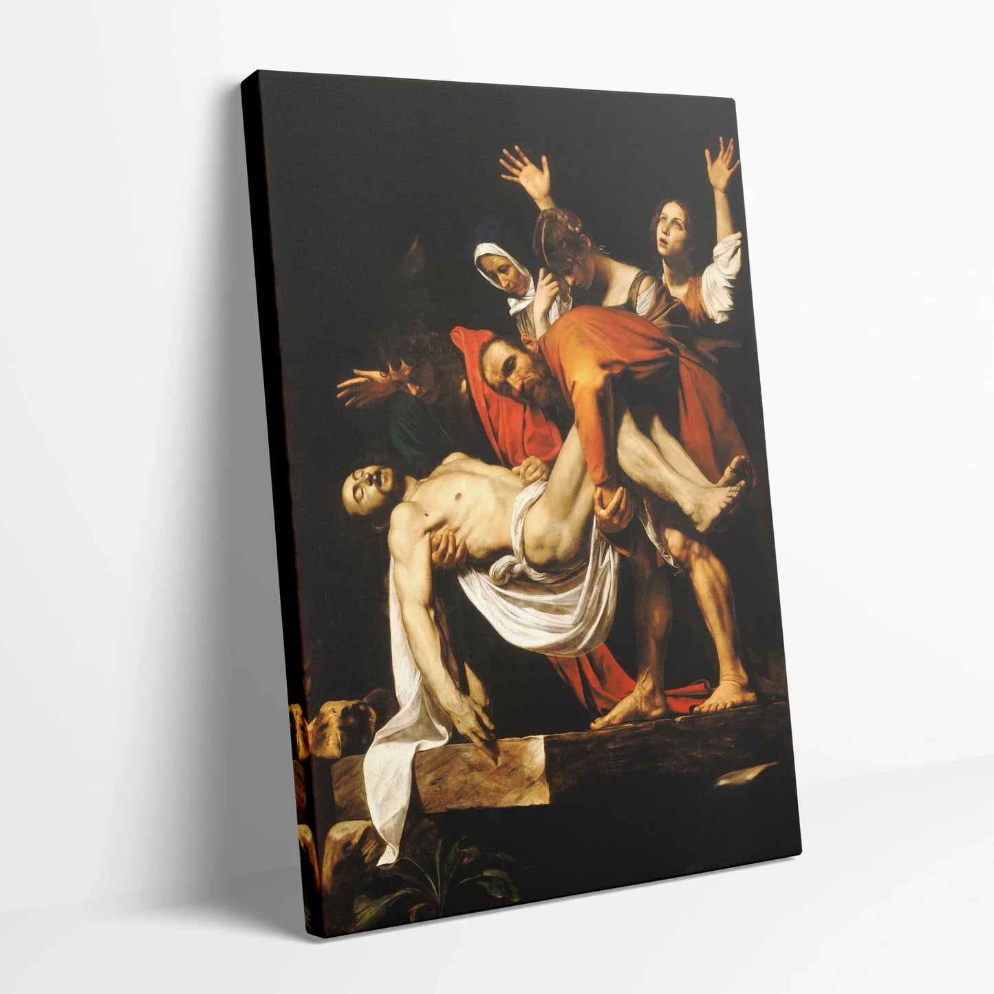 Tablou picturi celebre - Îngroparea Lui Hristos, Caravaggio - vedere din lateral sprijinit perete
