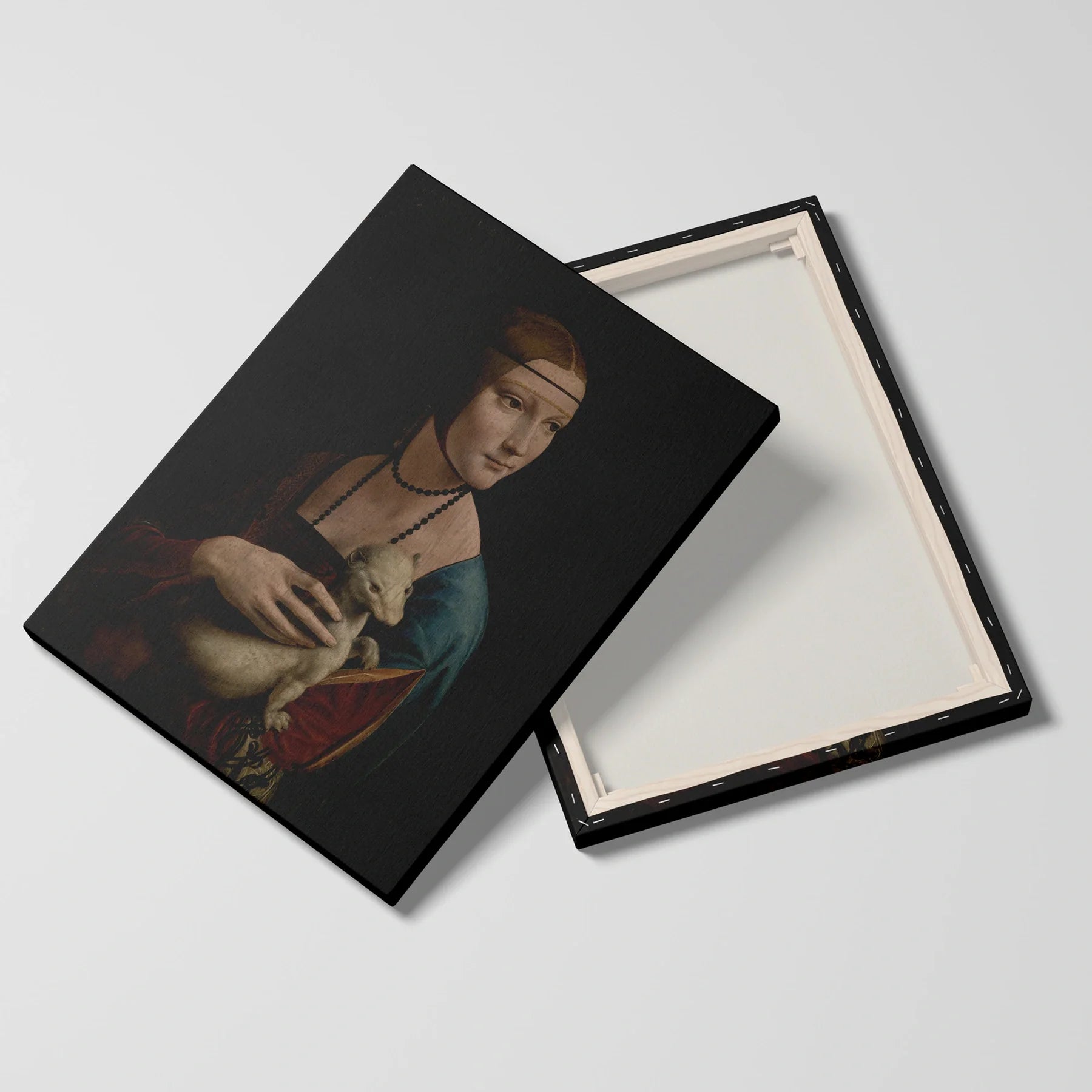 Tablou picturi celebre - Femeie cu un zimbru, Da Vinci - vedere fata verso