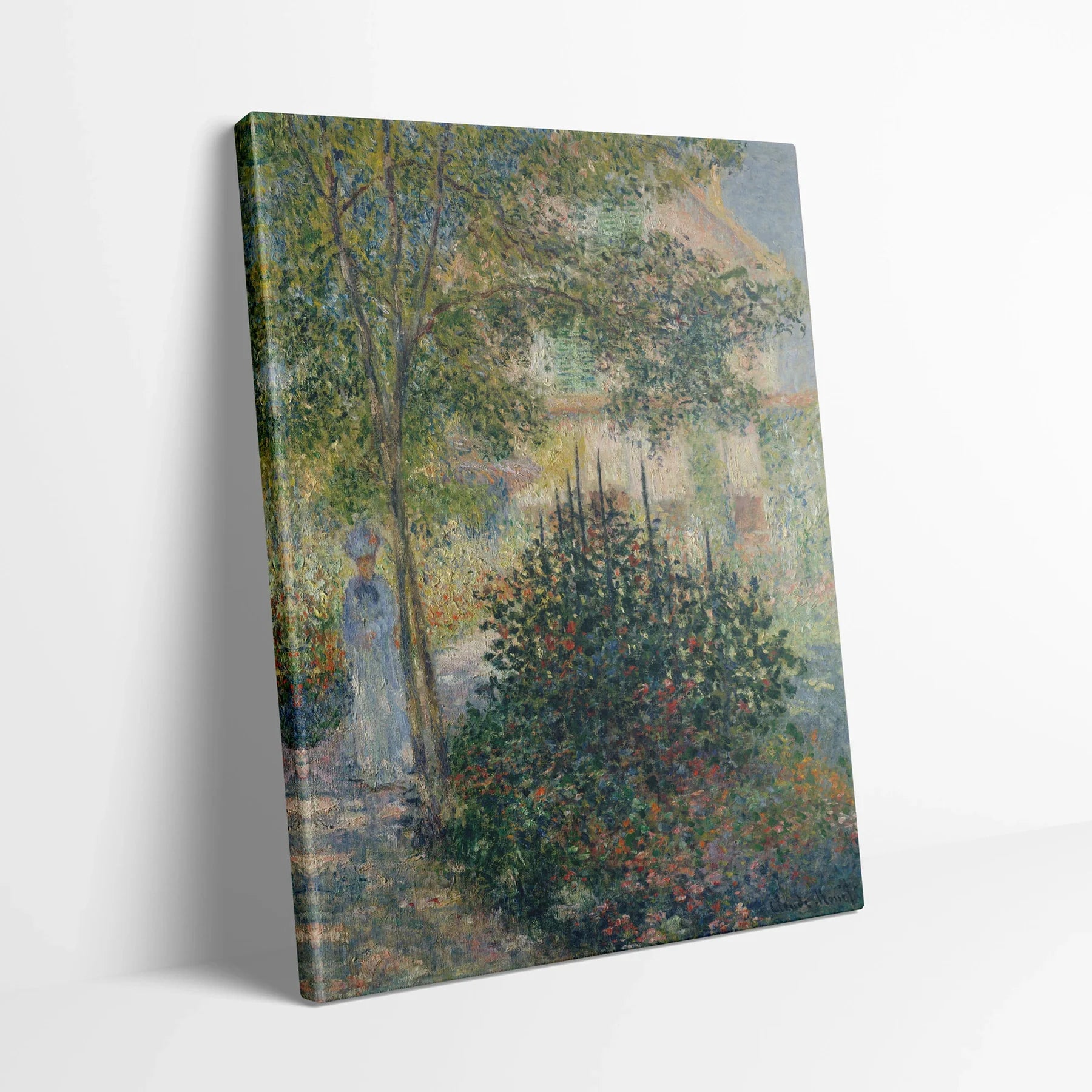 Tablou picturi celebre - Camille Monet în grădina de la Argenteuil - vedere din lateral sprijinit perete