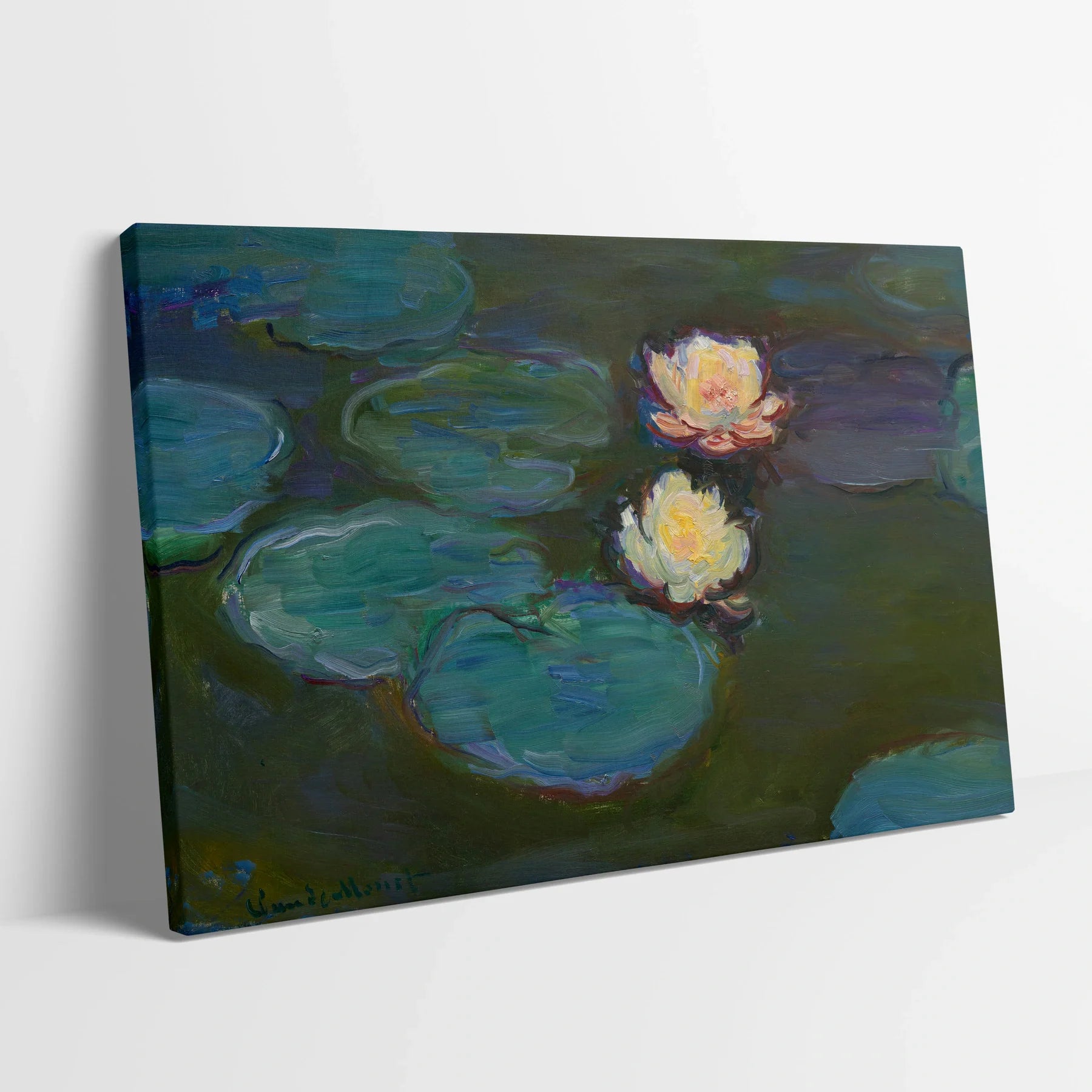 Tablou picturi celebre - Nymfeele lui Monet - vedere din lateral sprijinit perete