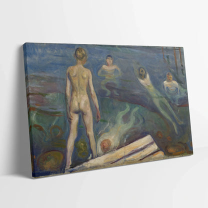 Tablou picturi celebre - Înotătorii, Munch - vedere din lateral sprijinit perete