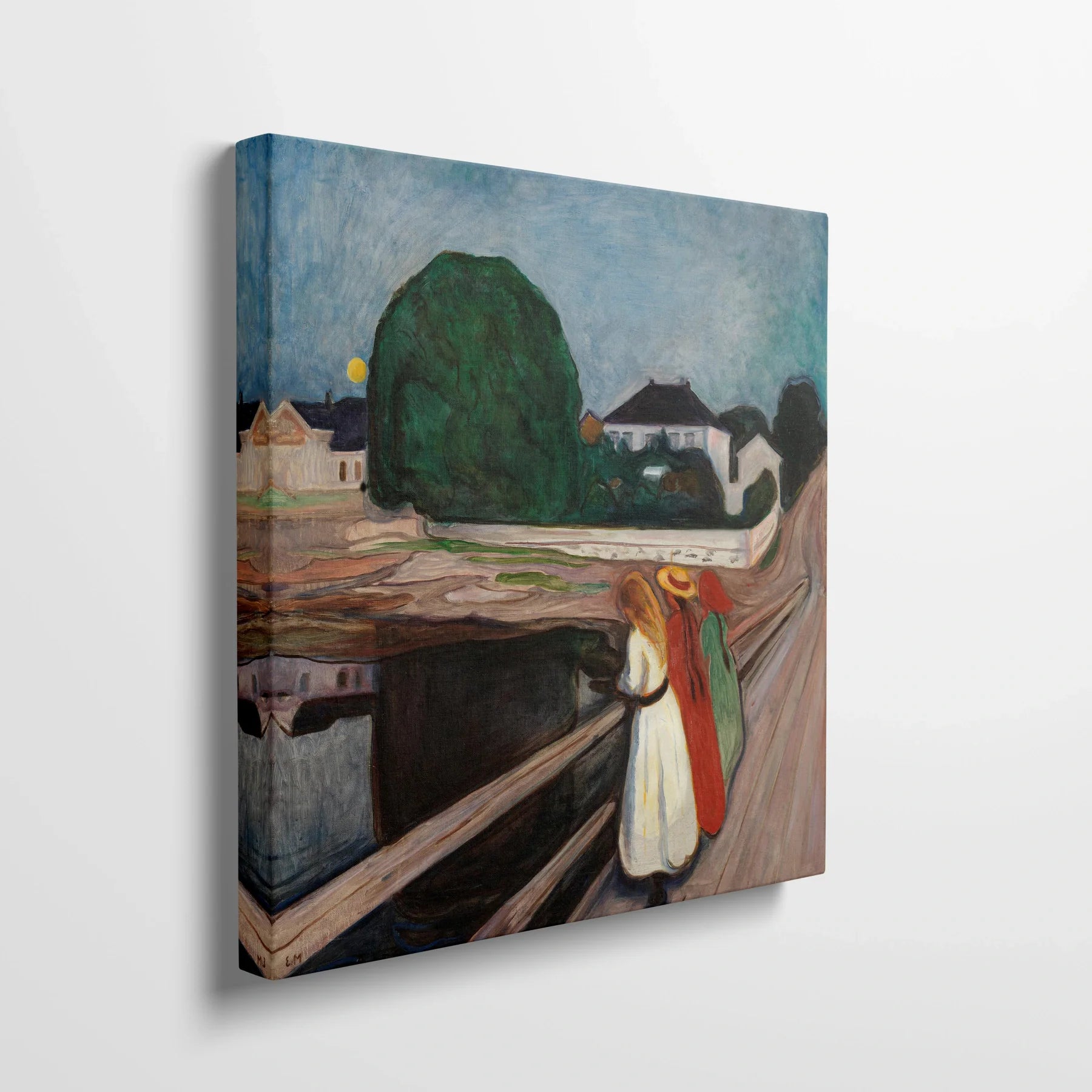 Tablou picturi celebre - Fetele pe pod, Munch - vedere din lateral sprijinit perete