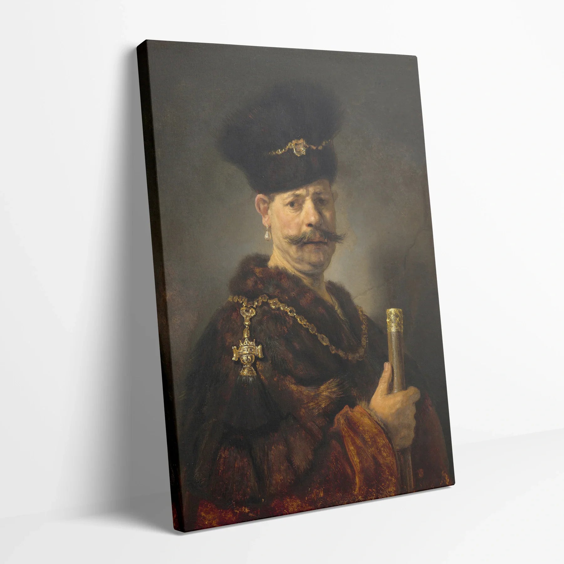 Tablou picturi celebre - Un Nobil Polonez, Rembrandt - vedere din lateral sprijinit perete