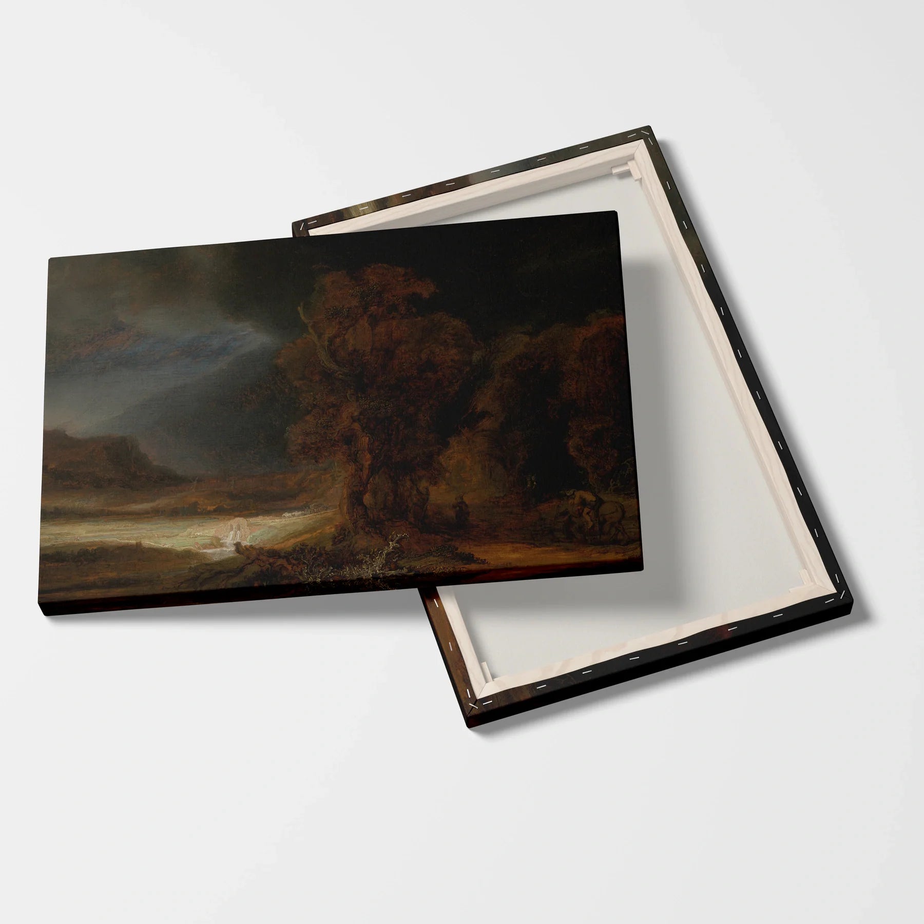 Tablou picturi celebre - Peisaj cu parabola bunului samaritean, Rembrandt - vedere fata verso