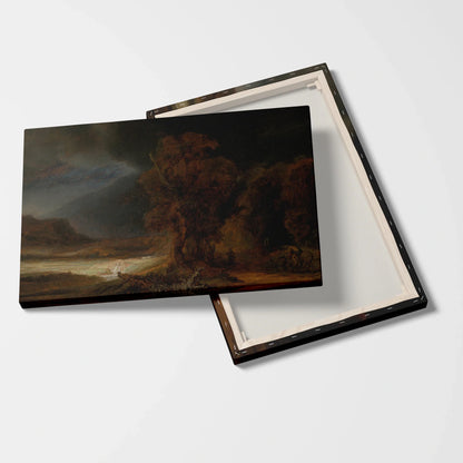 Tablou picturi celebre - Peisaj cu parabola bunului samaritean, Rembrandt - vedere fata verso