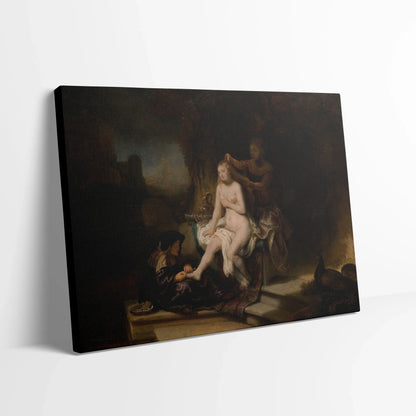 Tablou picturi celebre - Îmbăierea lui Batșeba, Rembrandt - vedere din lateral sprijinit perete