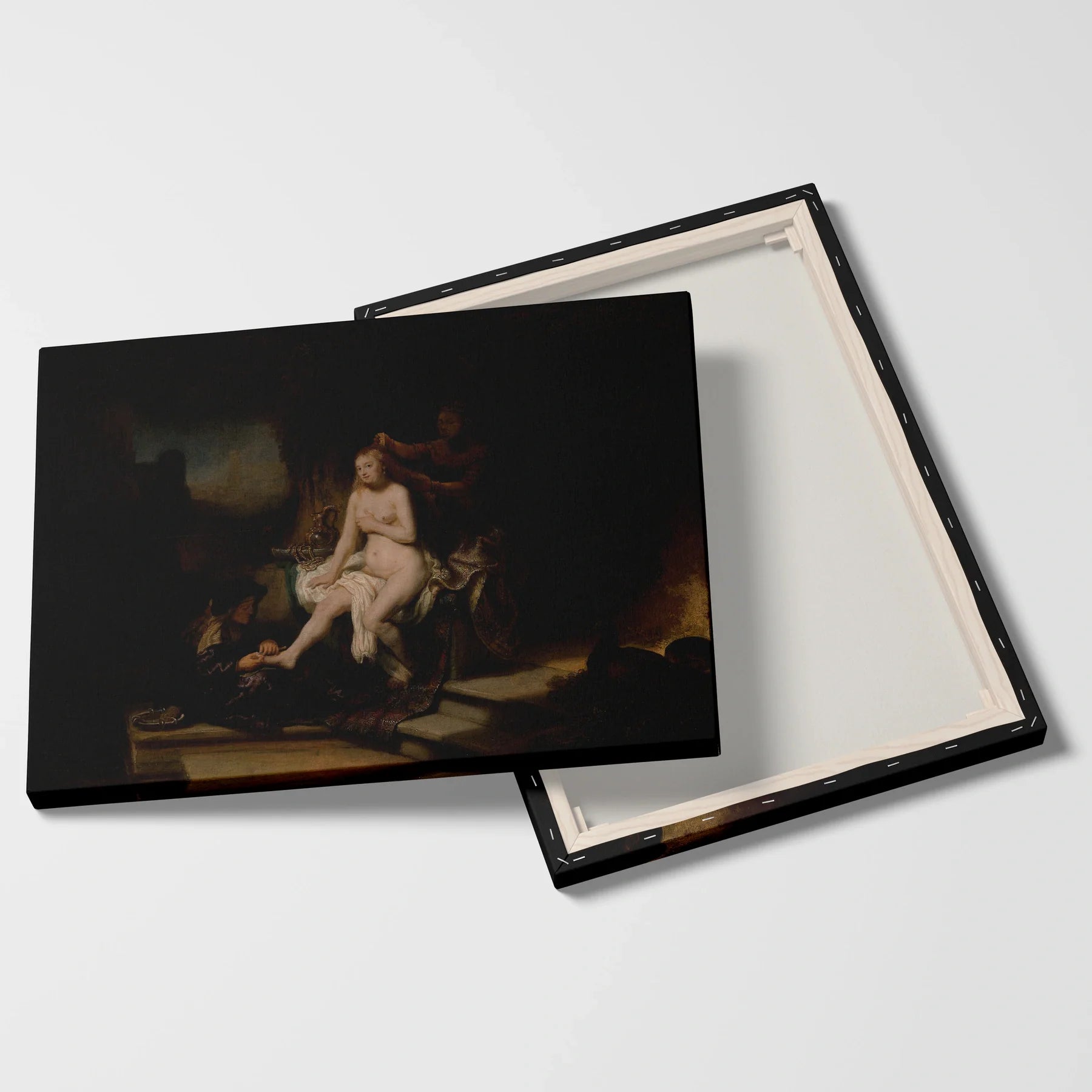 Tablou picturi celebre - Îmbăierea lui Batșeba, Rembrandt - vedere fata verso