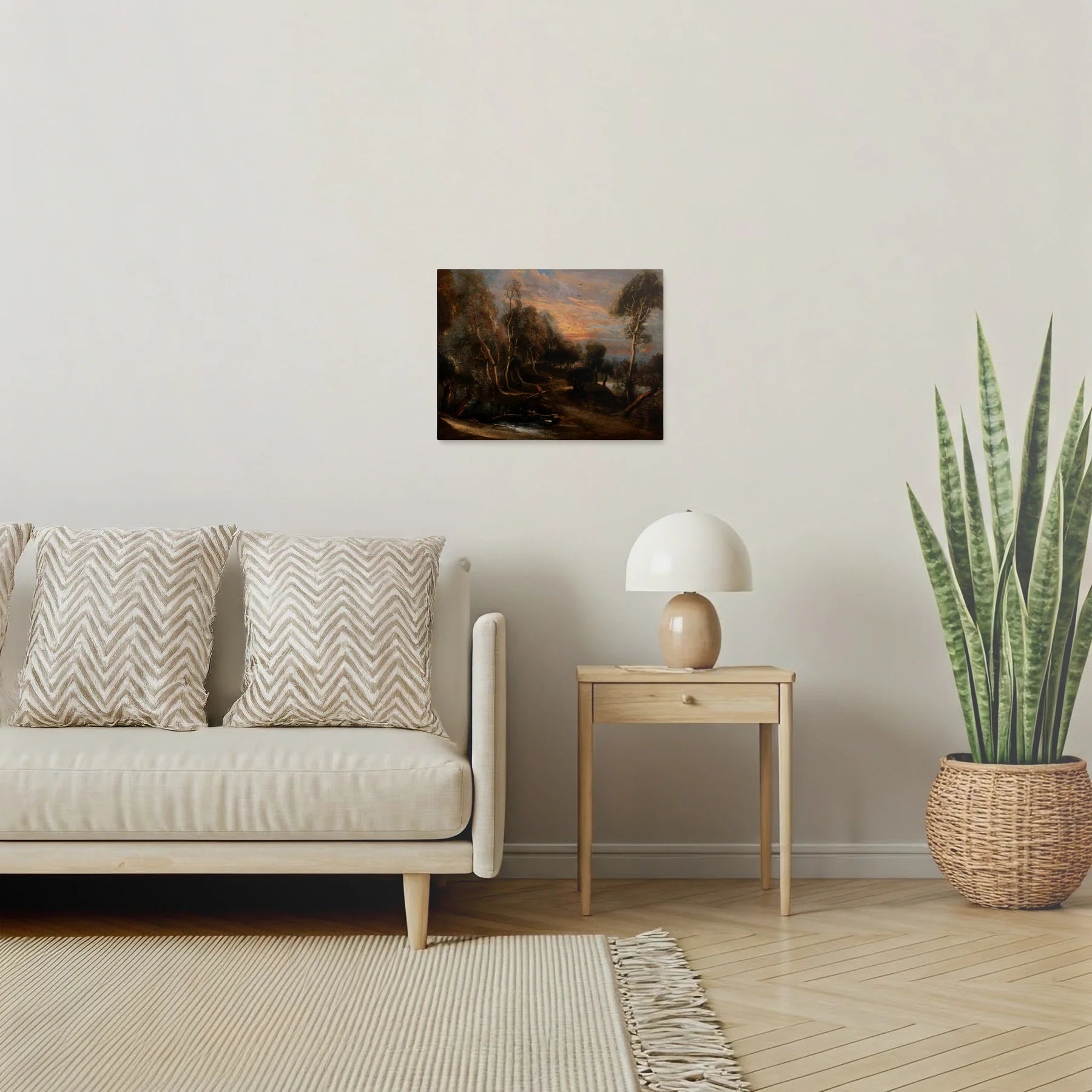 Tablou picturi celebre - Peisaj forestier la apus, Rubens - vedere living