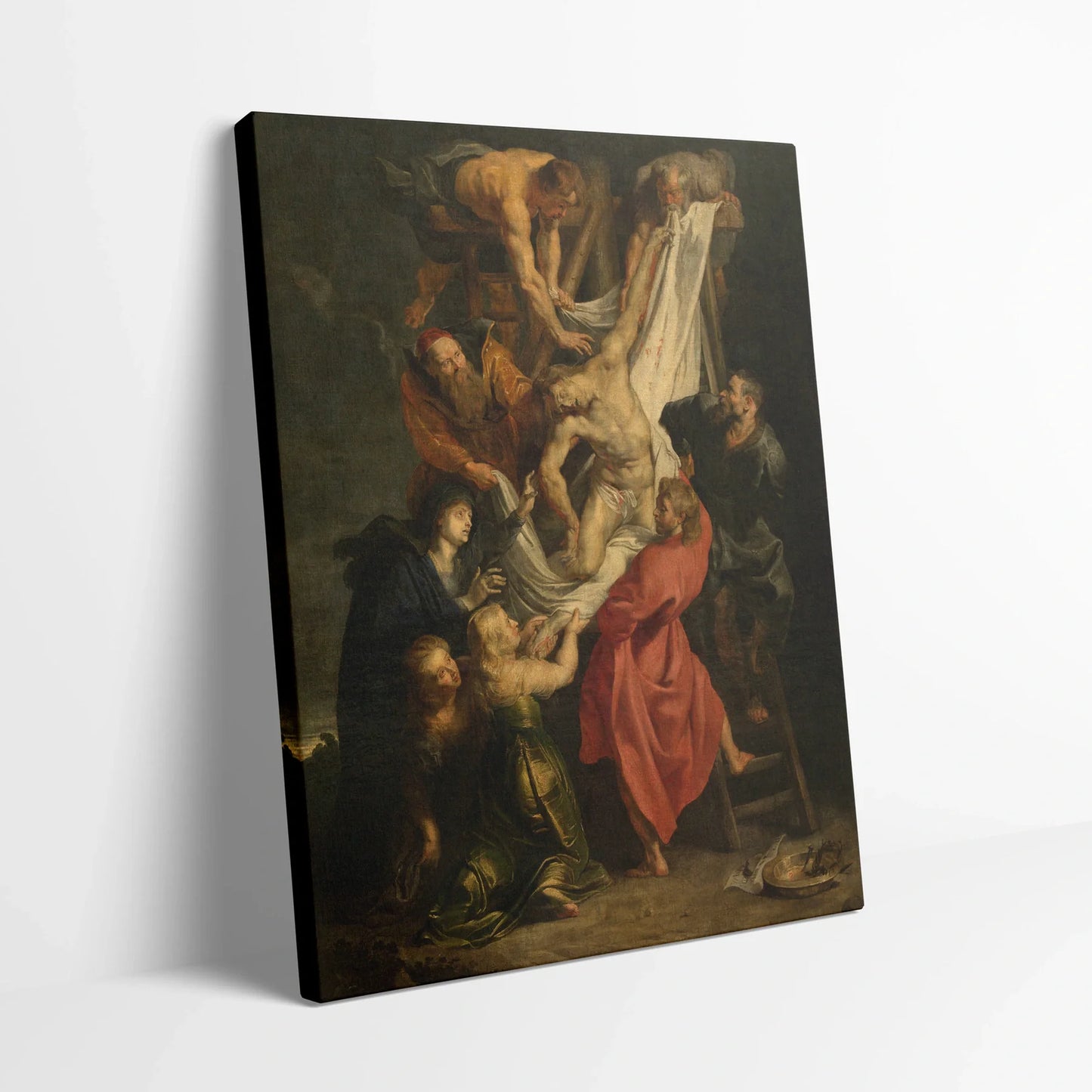 Tablou picturi celebre - Coborârea de pe cruce, Rubens - vedere din lateral sprijinit perete