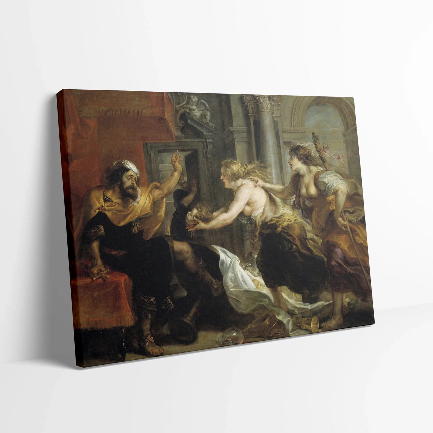 Tablou picturi celebre - Tereus confruntat cu capul fiului său Itylus, Rubens - vedere din lateral sprijinit perete