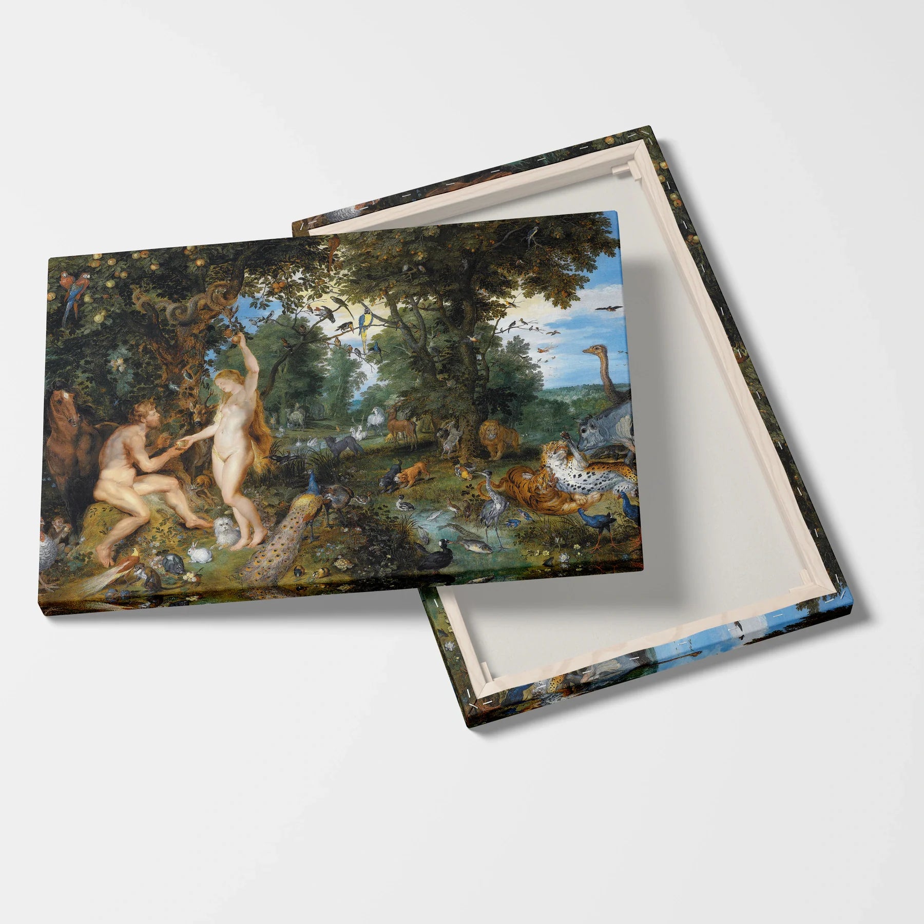 Tablou picturi celebre - Grădina Edenului cu căderea omului, Rubens - vedere fata verso