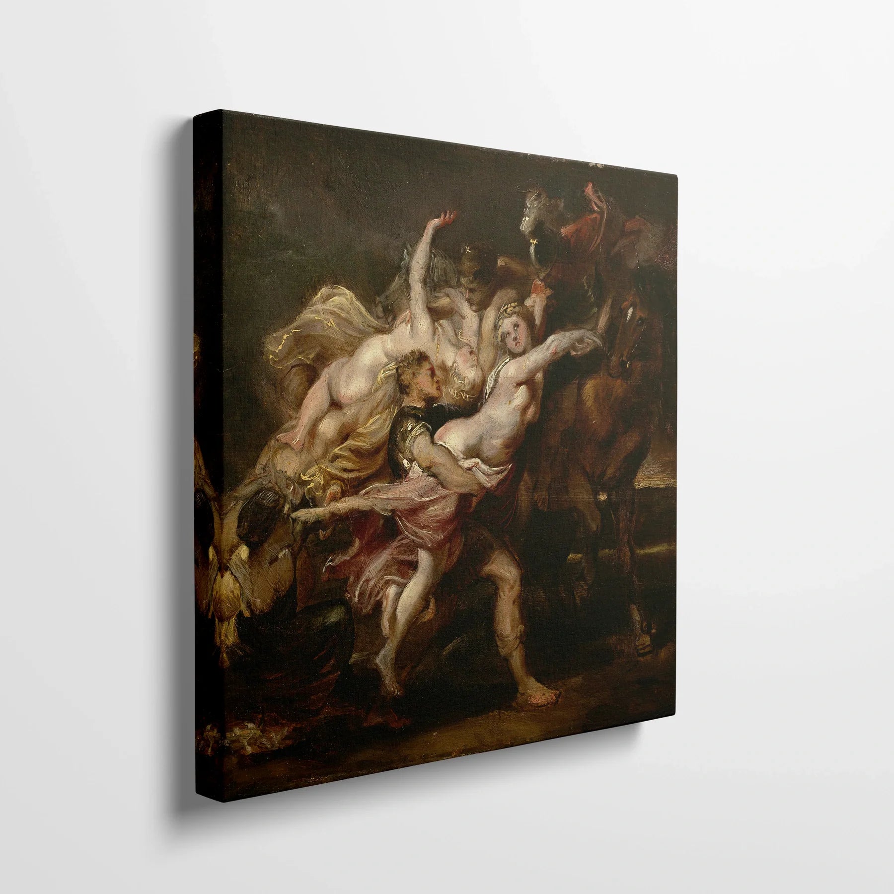 Tablou picturi celebre - Răpirea fecioarelor din Levkippos, Rubens - vedere din lateral sprijinit perete