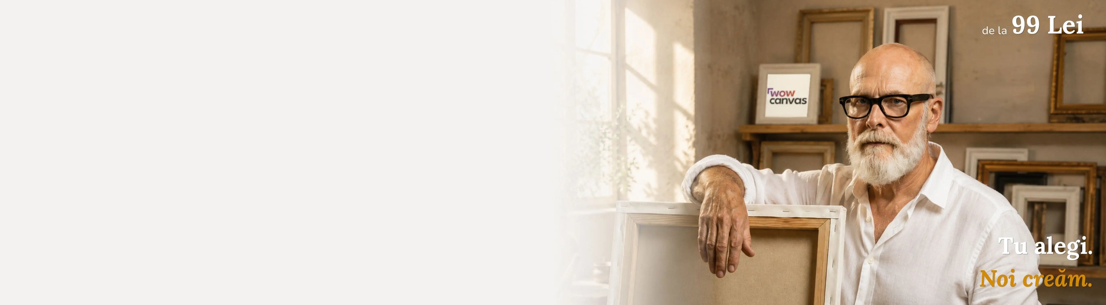 Banner tablouri canvas wowcanvas.ro cu mesajul "tu alegi noi cream"